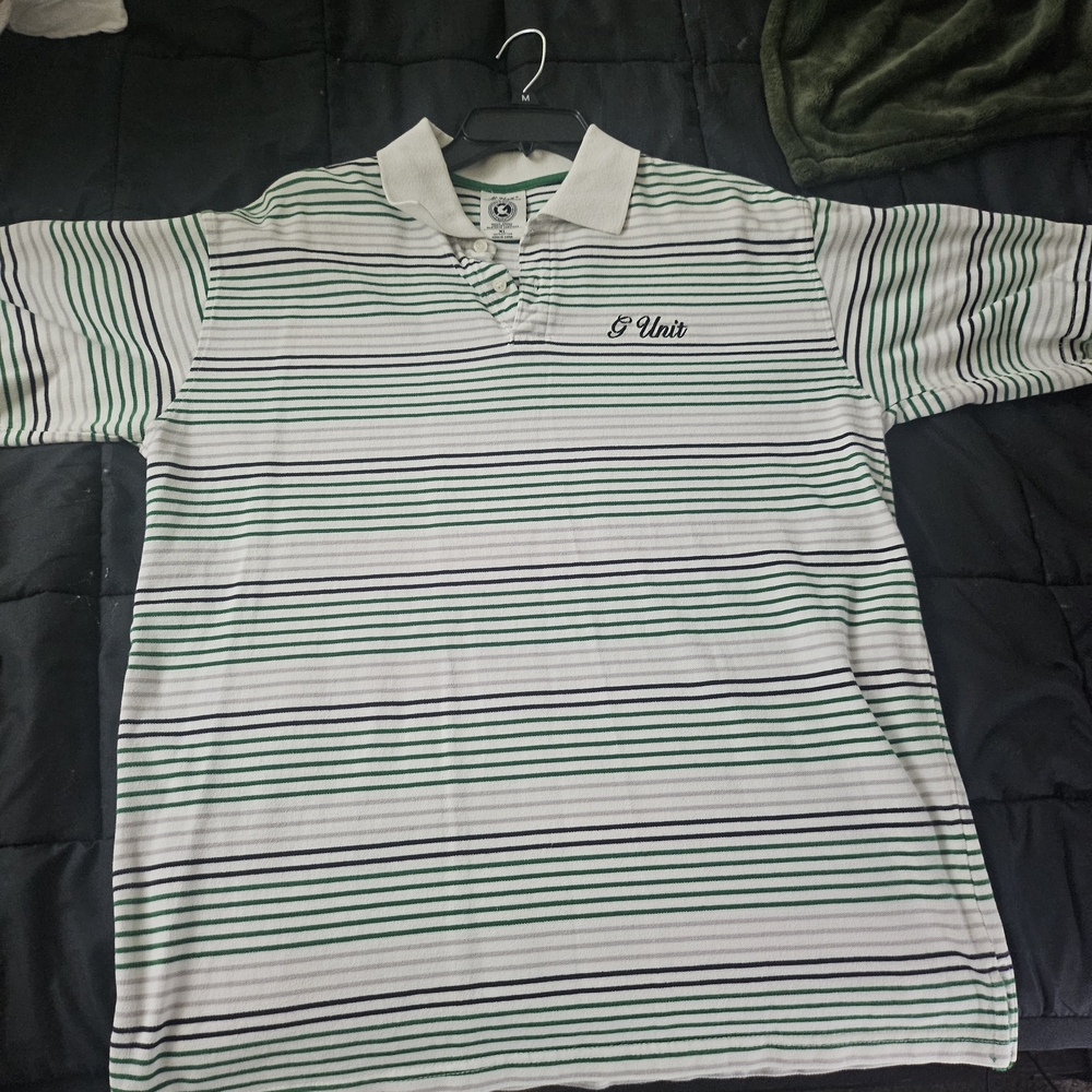 Men's Striped Polo Shirt - Green and White